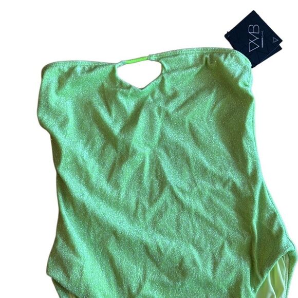 NWT VYB Honeydew Green Shimmer Nellie one piece Bandeau Swimsuit Small - Picture 9 of 9